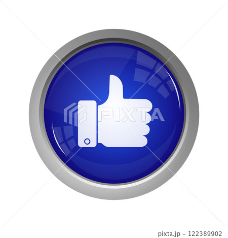 Illustration with blue customer like button on white background. Customer choice. Vector flat design. 122389902