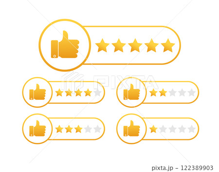 Star rating set in line art style on white background. Vector icon. Customer feedback. Star rating set in line art style on white background. Vector icon. Customer feedback. 122389903