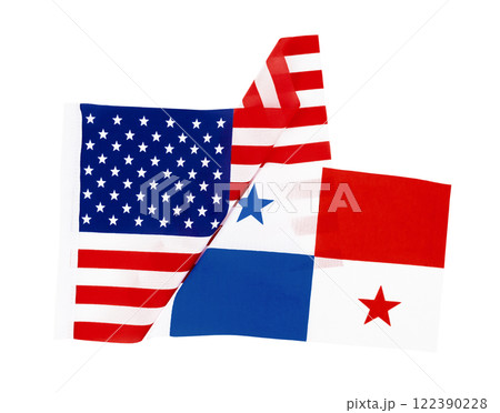 United States of America and Panama waving flag isolated on white background. United States of America and Panama waving flag isolated on white background. 122390228