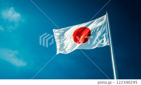 青空にはためく日本の国旗 青空にはためく日本の国旗 122390295
