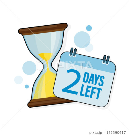 2 days left. Sandglasses with calendar icon on a white background. Vector stock illustration. 2 days left. Sandglasses with calendar icon on a white background. Vector stock illustration. 122390417
