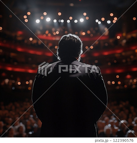 劇場で観客に向かってスピーチをする講演者	 122390576
