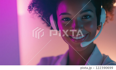 Happy woman call center agent or service desk consultant. AI-generated item 122390699