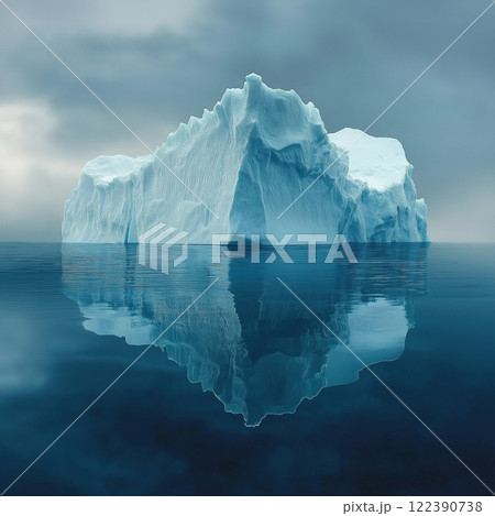 Large iceberg in clear blue water sea, under water view. AI-generated item 122390738