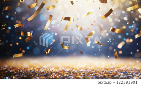 光り輝く金色の紙吹雪が降り注ぐ祝福用背景画像としてリアルに描いたAI生成画像 光り輝く金色の紙吹雪が降り注ぐ祝福用背景画像としてリアルに描いたAI生成画像 122391901