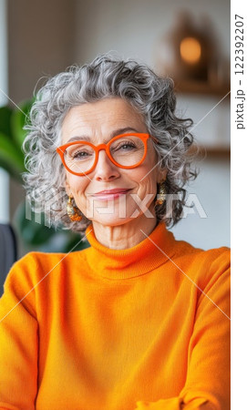 Smiling therapist in a warm office offers supportive one on one session with client 122392207