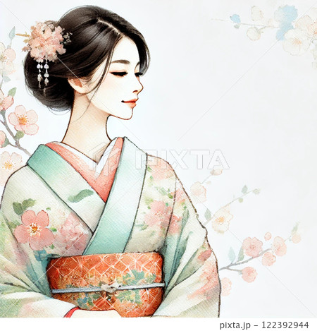 着物を着たキレイな女性 122392944