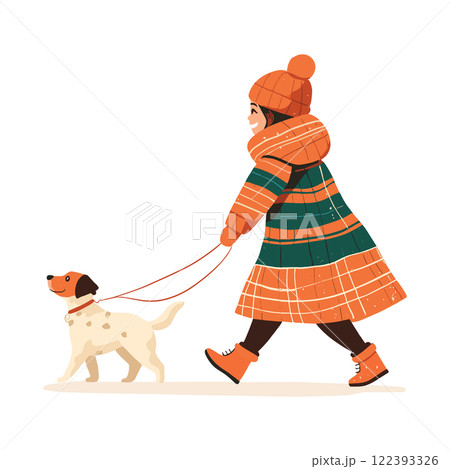 young woman in winter outfit with dog isolated vector illustration young woman in winter outfit with dog isolated vector illustration 122393326