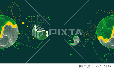 Trendy abstract wireframe background. Modern science or technology art elements. Surface illustration inside circles 122393435
