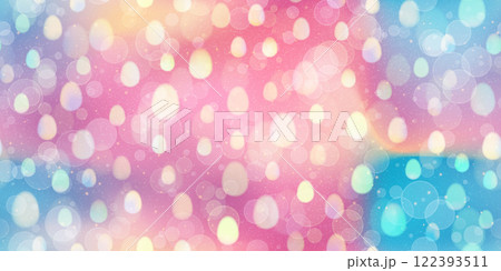Pink, blue and yellow gradient seamless bg with overlay Easter eggs bokeh 122393511