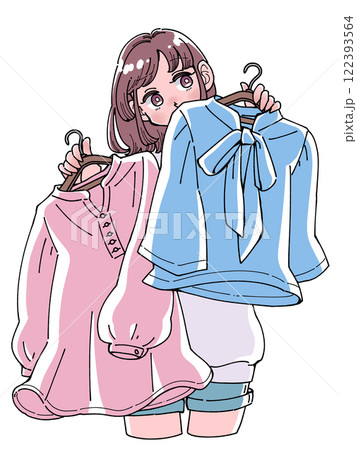 身支度をする女の子のイラスト 122393564