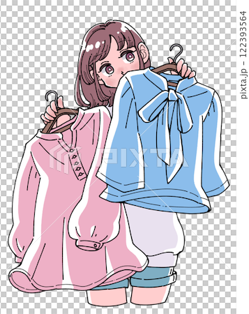 身支度をする女の子のイラスト 122393564