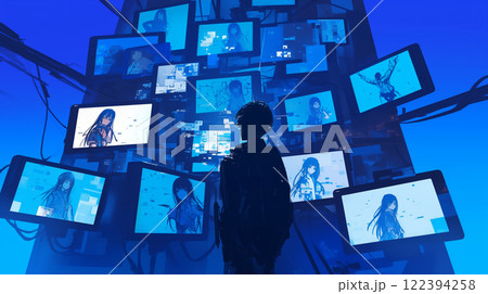 ネットワーク構造とビジネスウーマンのネットワークイメージ 122394258