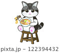 ラーメンを食べる猫 122394432