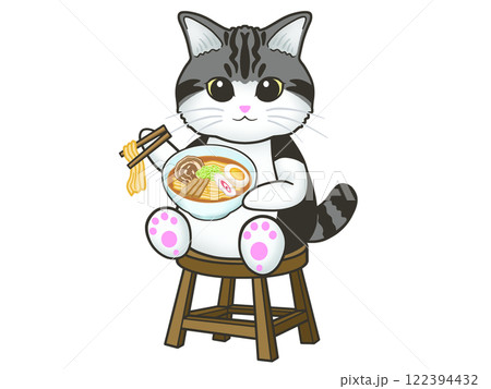 ラーメンを食べる猫 ラーメンを食べる猫 122394432