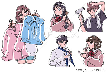 身支度をする学生のイラスト 身支度をする学生のイラスト 122394636