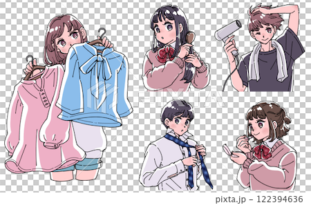 身支度をする学生のイラスト 身支度をする学生のイラスト 122394636