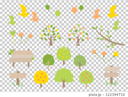 A stylish and cute icon set for the season of fresh greenery. 122394710