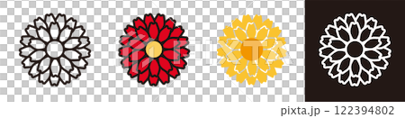 花圖示。具有許多花瓣的植物，例如非洲菊和菊科植物。季節性花卉。 122394802