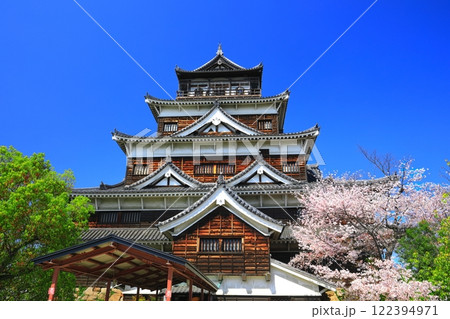 【広島県】桜が満開の広島城天守閣 122394971