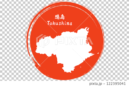 Brush-drawn Japanese flag and map of Tokushima prefecture, Japanese regions 122395041