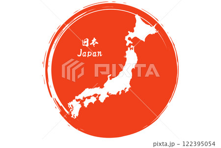筆書きの日の丸と日本地図 122395054