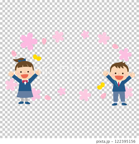 桜と幼稚園・保育園・小学校のこどもたち 卒園 入学 桜と幼稚園・保育園・小学校のこどもたち 卒園 入学 122395156