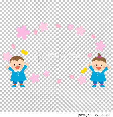 Cherry blossoms and children at kindergarten and nursery school, entrance and graduation Cherry blossoms and children at kindergarten and nursery school, entrance and graduation 122395261