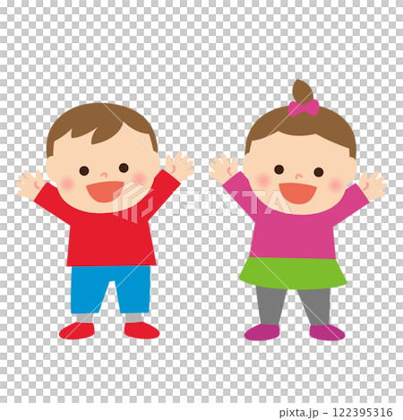 年輕的男孩和女孩歡快地歡呼 122395316