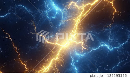 青と黄色の稲妻が交差する背景のイラスト素材 [122395336] - PIXTA