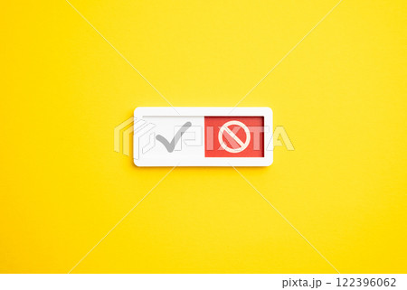 Switch button showing red refusal symbol. Cancellation. Absence and non-acceptance. Frequent rejections, opt-outs, and disengagements 122396062