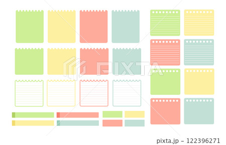 カラフルな付箋、メモ　イラストセット 122396271