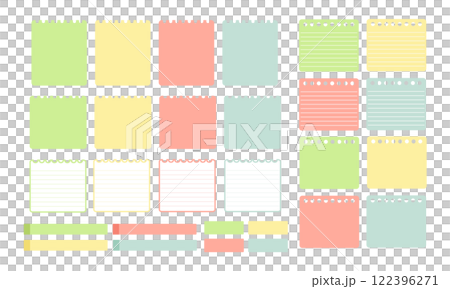 カラフルな付箋、メモ　イラストセット 122396271
