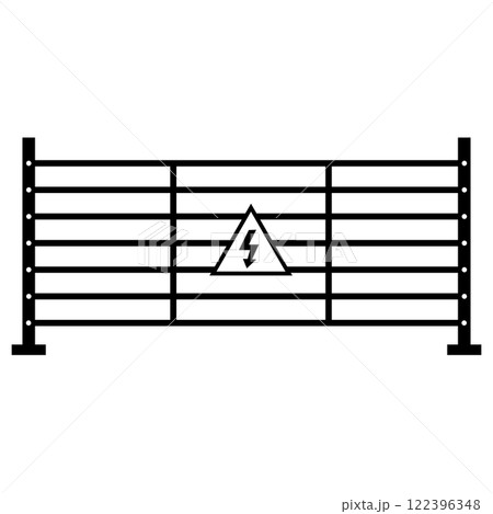 Electric fence icon. Electric fence icon with high voltage sign. Electric fencing symbol. flat style. 122396348
