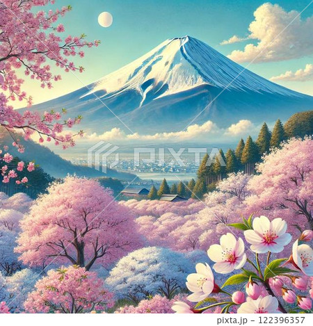 春の桜と富士山 122396357