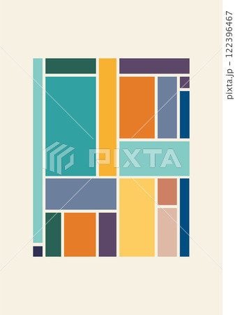 Minimalist aesthetic balancing shapes poster. Aesthetic print with neutral colors geometric elements 122396467
