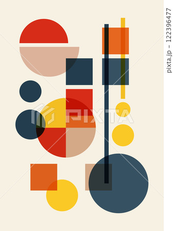 Abstract mid century colorful poster with geometric shapes. Modern primitive minimalist flat art 122396477