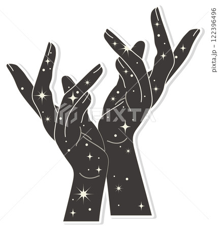 Mystical boho style illustrations witch hands. Trendy and occult-inspired bohemian style sticker 122396496