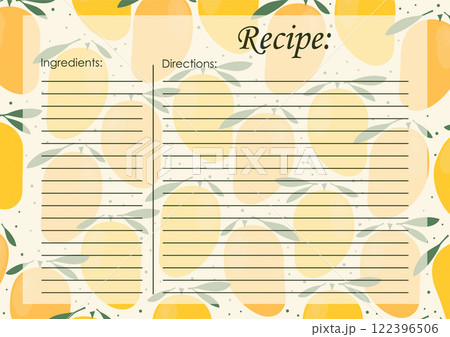 Recipe card template, juicy fruits blank. Cartoon recipe card template illustration Recipe card template, juicy fruits blank. Cartoon recipe card template illustration 122396506