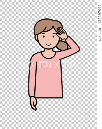 敬礼ポーズをする若い女性の上半身イラスト 122397062