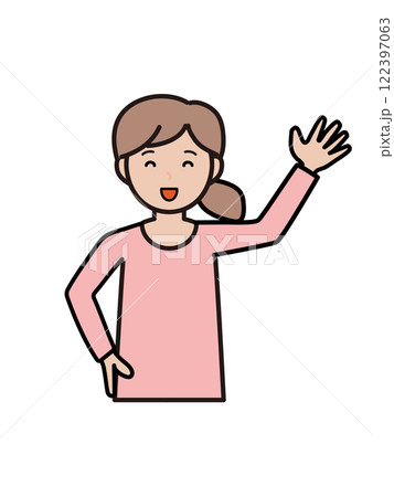 元気に挨拶をする若い女性の上半身イラスト 122397063