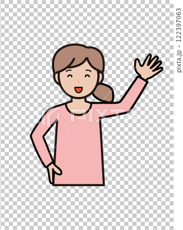 元気に挨拶をする若い女性の上半身イラスト 122397063