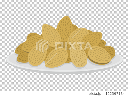 Illustration of shelled almonds on a white plate Illustration of shelled almonds on a white plate 122397184