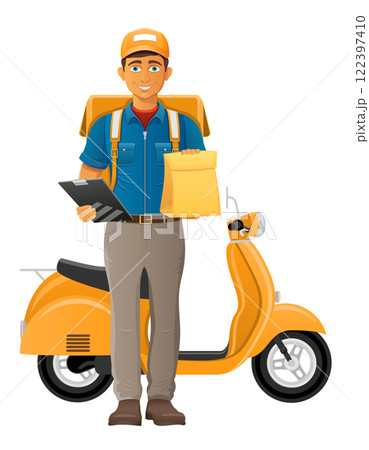delivery man on scooter courier service vector illustration delivery man on scooter courier service vector illustration 122397410