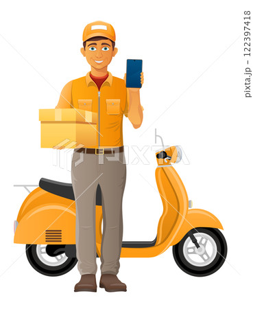 delivery man on scooter courier service vector illustration 122397418