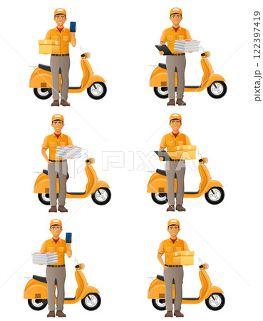 delivery man on scooter courier service vector illustration 122397419