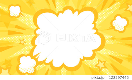 アメコミ風の爆発の煙の背景イラスト_16:9 122397446