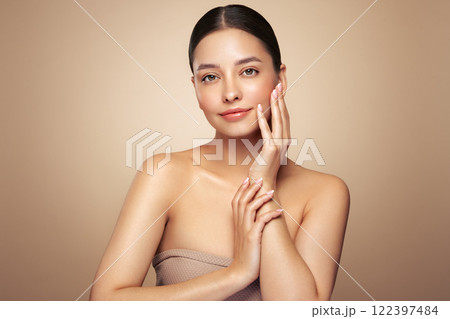 Portrait beautiful young woman with clean fresh skin Portrait beautiful young woman with clean fresh skin 122397484