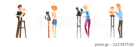 Pet Owner Man and Woman Character with Their Animal Vector Set Pet Owner Man and Woman Character with Their Animal Vector Set 122397530