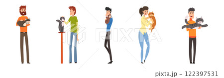 Pet Owner Man and Woman Character with Their Animal Vector Set Pet Owner Man and Woman Character with Their Animal Vector Set 122397531